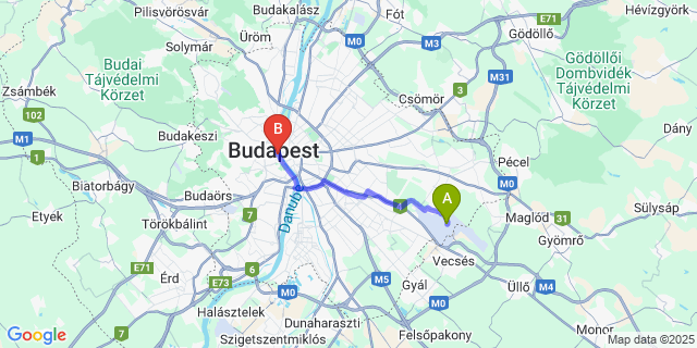 Map: Budapest Airport (BUD), Ferihegy, Liszt Ferenc to ACHAT Hotel Budapest