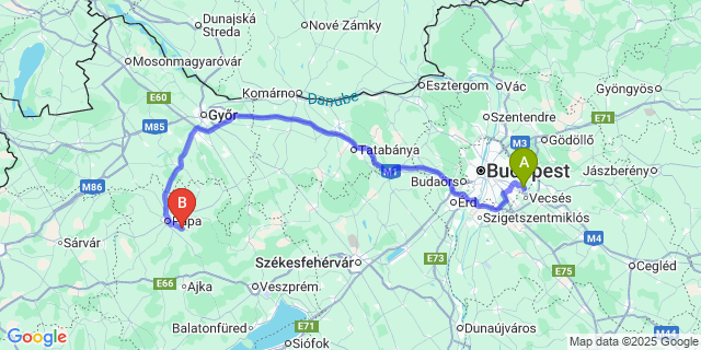 Map: Budapest Airport (BUD), Ferihegy, Liszt Ferenc to Adásztevel