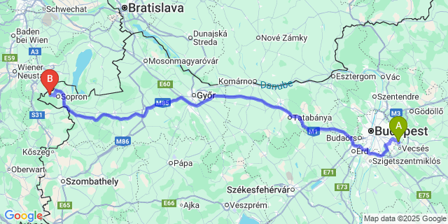 Map: Budapest Airport (BUD), Ferihegy, Liszt Ferenc to Ágfalva