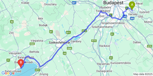 Map: Budapest Airport (BUD), Ferihegy, Liszt Ferenc to Alsóörs