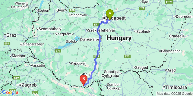 Map: Budapest Airport (BUD), Ferihegy, Liszt Ferenc to Alsószentmárton