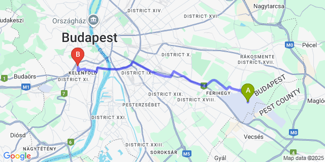 Map: Budapest Airport (BUD), Ferihegy, Liszt Ferenc to Anna Hotel Budapest