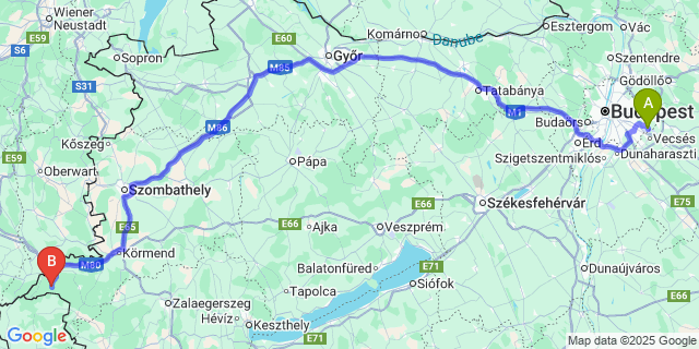 Map: Budapest Airport (BUD), Ferihegy, Liszt Ferenc to Apátistvánfalva