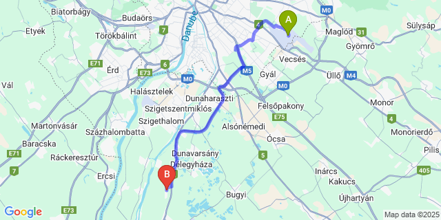 Map: Budapest Airport (BUD), Ferihegy, Liszt Ferenc to Áporka