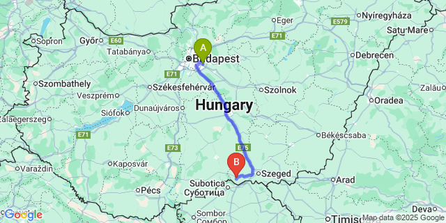 Map: Budapest Airport (BUD), Ferihegy, Liszt Ferenc to Ásotthalom