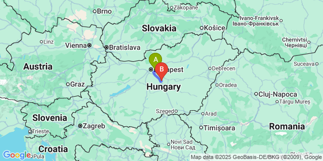 Map: Budapest Airport (BUD), Ferihegy, Liszt Ferenc to Atlantic