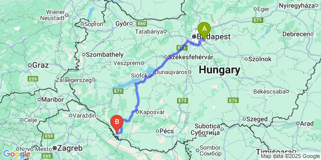 Map: Budapest Airport (BUD), Ferihegy, Liszt Ferenc to Babócsa