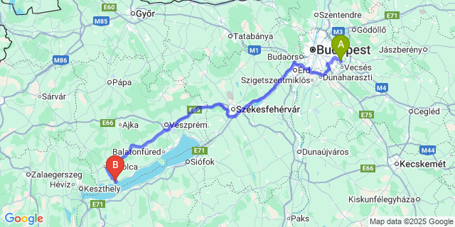 Map: Budapest Airport (BUD), Ferihegy, Liszt Ferenc to Badacsonytomaj