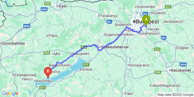 Map: Budapest Airport (BUD), Ferihegy, Liszt Ferenc to Badacsonytördemic