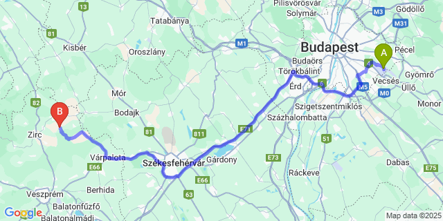 Map: Budapest Airport (BUD), Ferihegy, Liszt Ferenc to Bakonynána
