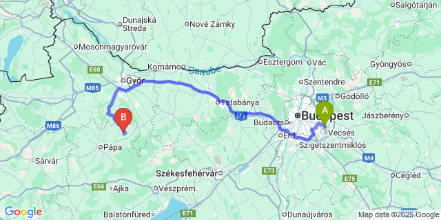 Map: Budapest Airport (BUD), Ferihegy, Liszt Ferenc to Bakonyság