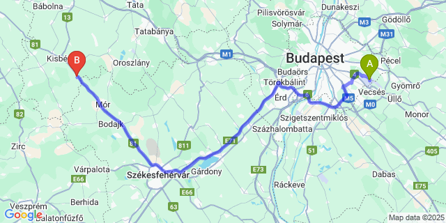 Map: Budapest Airport (BUD), Ferihegy, Liszt Ferenc to Bakonysárkány