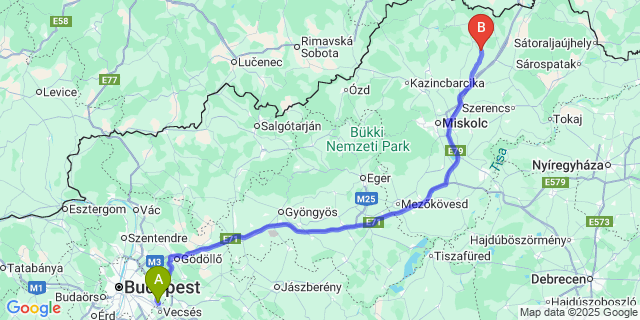 Map: Budapest Airport (BUD), Ferihegy, Liszt Ferenc to Baktakék