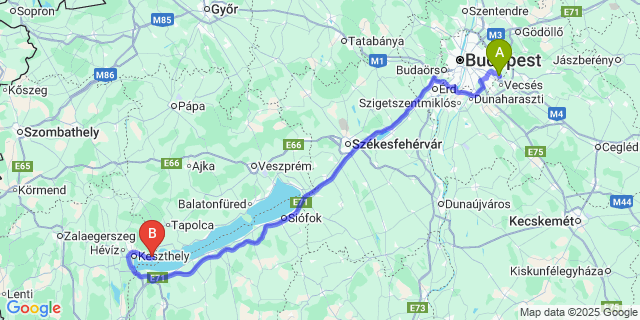 Map: Budapest Airport (BUD), Ferihegy, Liszt Ferenc to Balatongyörök