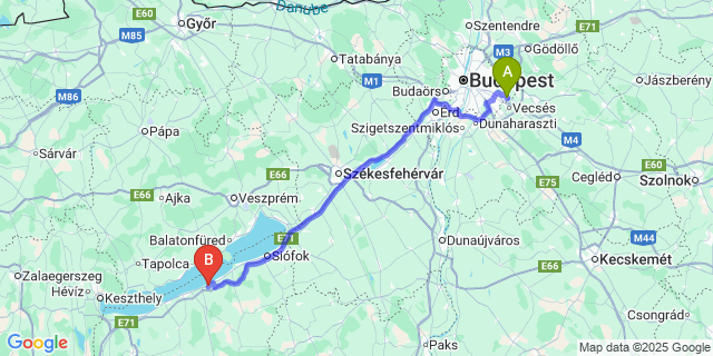 Map: Budapest Airport (BUD), Ferihegy, Liszt Ferenc to Balatonszemes