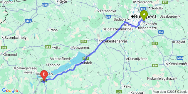 Map: Budapest Airport (BUD), Ferihegy, Liszt Ferenc to Balatonújlak