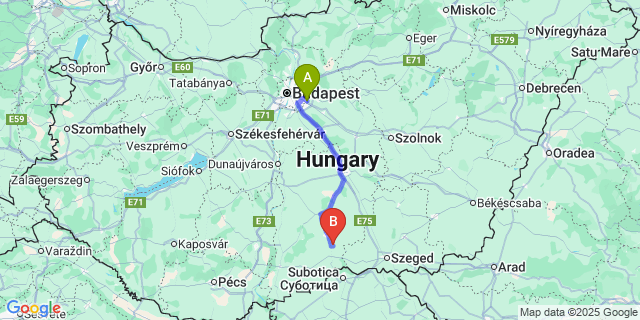 Map: Budapest Airport (BUD), Ferihegy, Liszt Ferenc to Balotaszállás