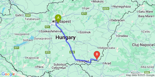 Map: Budapest Airport (BUD), Ferihegy, Liszt Ferenc to Battonya