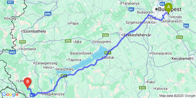 Map: Budapest Airport (BUD), Ferihegy, Liszt Ferenc to Bázakerettye