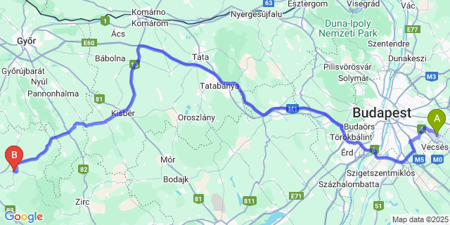 Map: Budapest Airport (BUD), Ferihegy, Liszt Ferenc to Béb