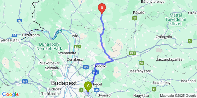 Map: Budapest Airport (BUD), Ferihegy, Liszt Ferenc to Becske