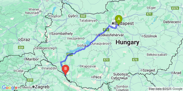 Map: Budapest Airport (BUD), Ferihegy, Liszt Ferenc to Bélavár