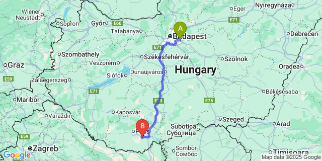 Map: Budapest Airport (BUD), Ferihegy, Liszt Ferenc to Belvárdgyula