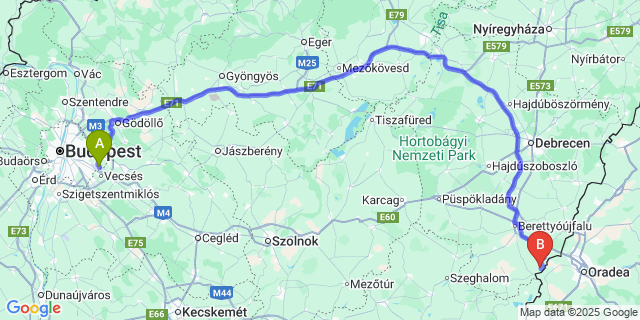 Map: Budapest Airport (BUD), Ferihegy, Liszt Ferenc to Berekböszörmény