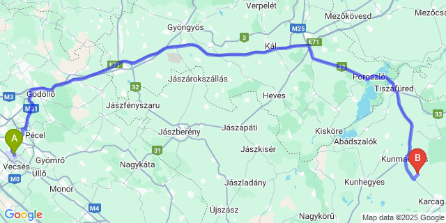 Map: Budapest Airport (BUD), Ferihegy, Liszt Ferenc to Berekfürdő