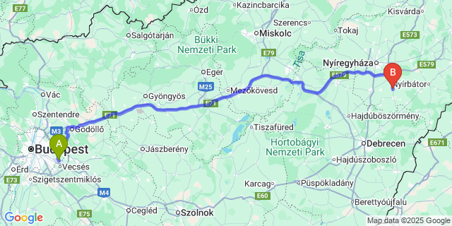 Map: Budapest Airport (BUD), Ferihegy, Liszt Ferenc to Biri