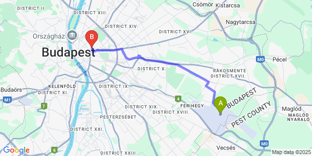 Map: Budapest Airport (BUD), Ferihegy, Liszt Ferenc to Bo33 Hotel Family & Suites