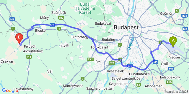 Map: Budapest Airport (BUD), Ferihegy, Liszt Ferenc to Bodmér