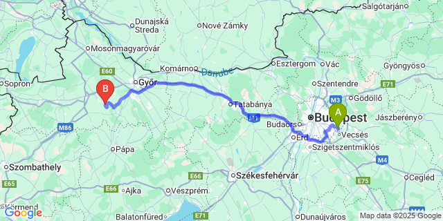 Map: Budapest Airport (BUD), Ferihegy, Liszt Ferenc to Bodonhely