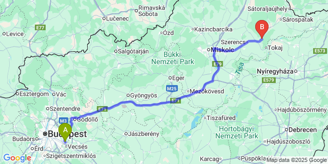 Map: Budapest Airport (BUD), Ferihegy, Liszt Ferenc to Bodrogkisfalud