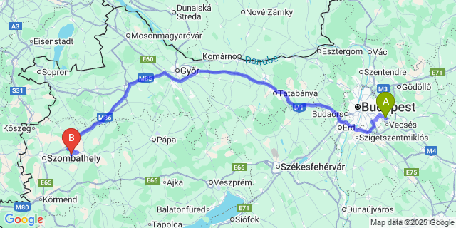 Map: Budapest Airport (BUD), Ferihegy, Liszt Ferenc to Bögöt