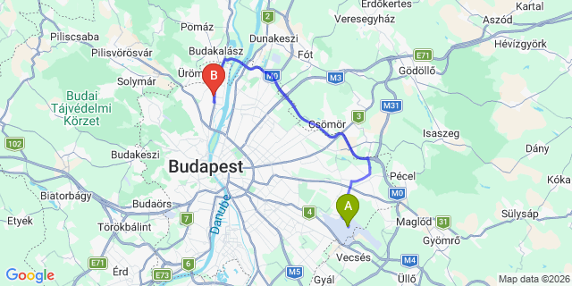 Map: Budapest Airport (BUD), Ferihegy, Liszt Ferenc to Budapest 1031