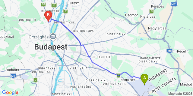 Map: Budapest Airport (BUD), Ferihegy, Liszt Ferenc to Budapest 1034
