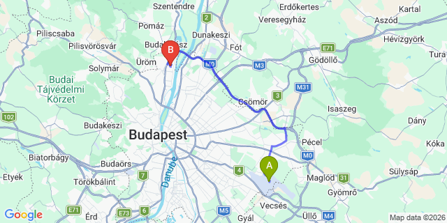 Map: Budapest Airport (BUD), Ferihegy, Liszt Ferenc to Budapest 1039