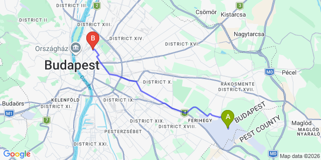 Map: Budapest Airport (BUD), Ferihegy, Liszt Ferenc to Budapest 1063