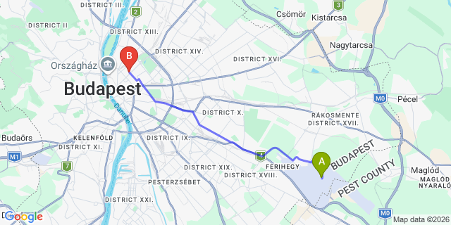 Map: Budapest Airport (BUD), Ferihegy, Liszt Ferenc to Budapest 1064
