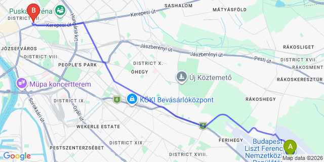 Map: Budapest Airport (BUD), Ferihegy, Liszt Ferenc to Budapest 1076