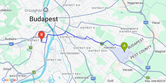 Map: Budapest Airport (BUD), Ferihegy, Liszt Ferenc to Budapest 1119