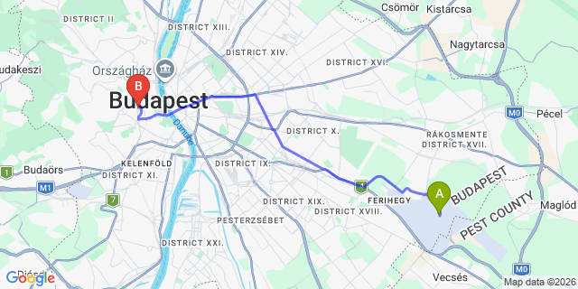 Map: Budapest Airport (BUD), Ferihegy, Liszt Ferenc to Budapest 1123