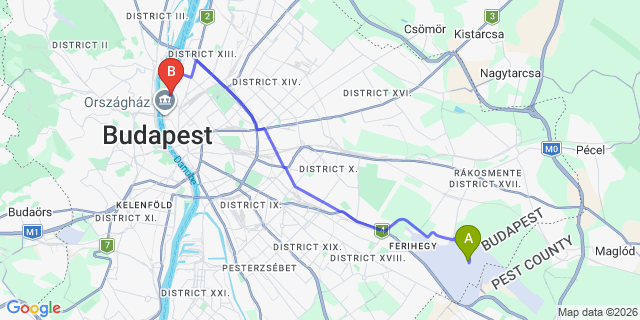 Map: Budapest Airport (BUD), Ferihegy, Liszt Ferenc to Budapest 1137
