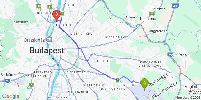 Map: Budapest Airport (BUD), Ferihegy, Liszt Ferenc to Budapest 1138