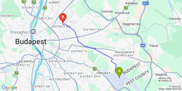 Map: Budapest Airport (BUD), Ferihegy, Liszt Ferenc to Budapest 1147