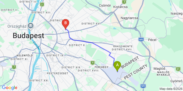 Map: Budapest Airport (BUD), Ferihegy, Liszt Ferenc to Budapest 1148