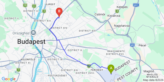 Map: Budapest Airport (BUD), Ferihegy, Liszt Ferenc to Budapest 1155