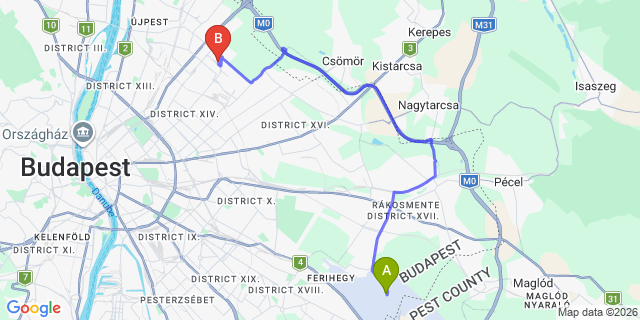 Map: Budapest Airport (BUD), Ferihegy, Liszt Ferenc to Budapest 1156