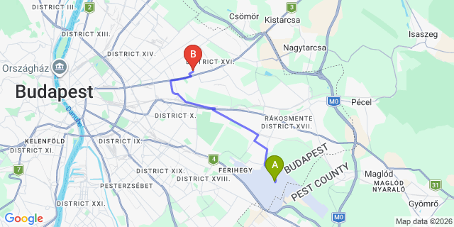 Map: Budapest Airport (BUD), Ferihegy, Liszt Ferenc to Budapest 1163